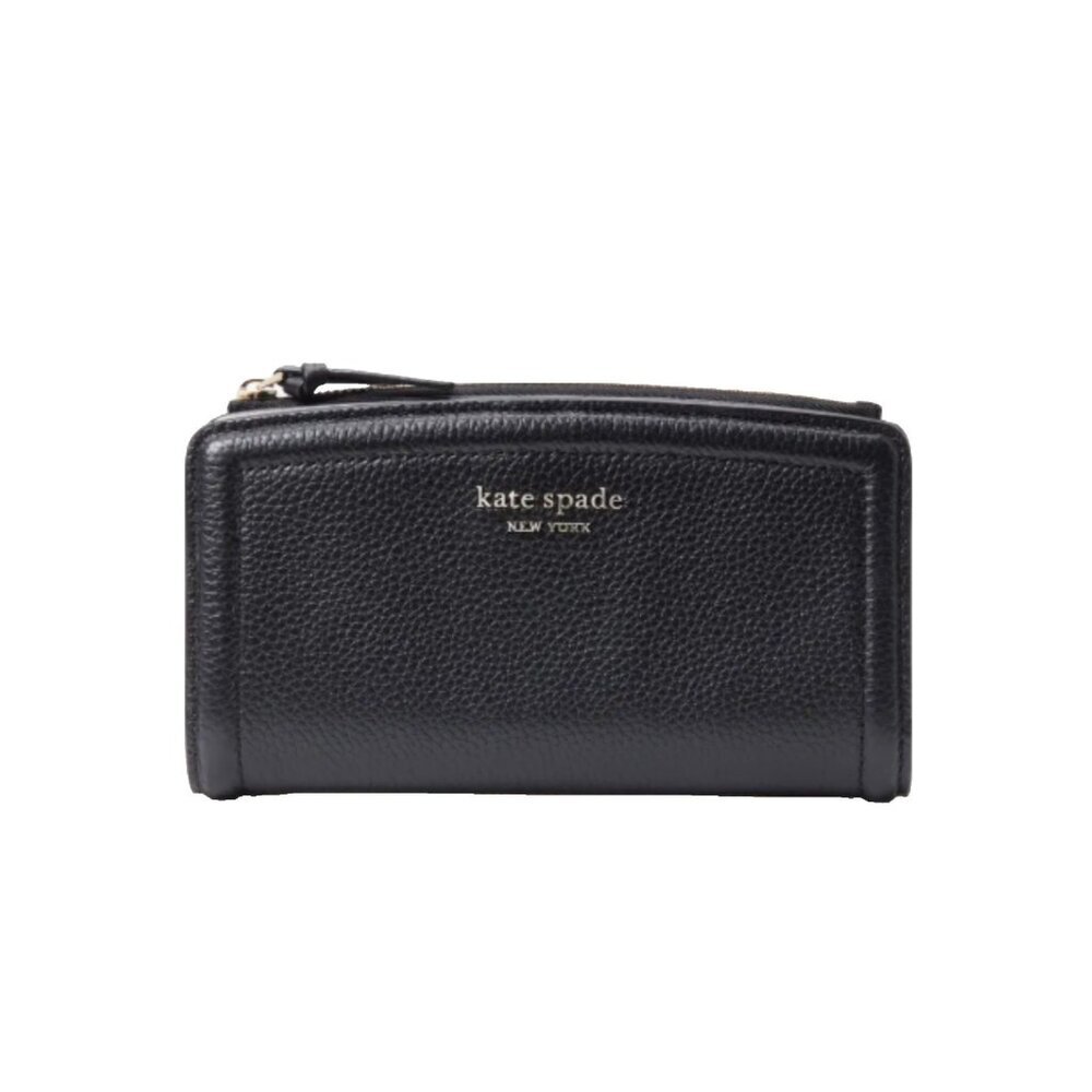 kate spade Knott Pebbled Leather Zip Slim Continental Wallet - Black NWT K5614 - Picture 1 of 3